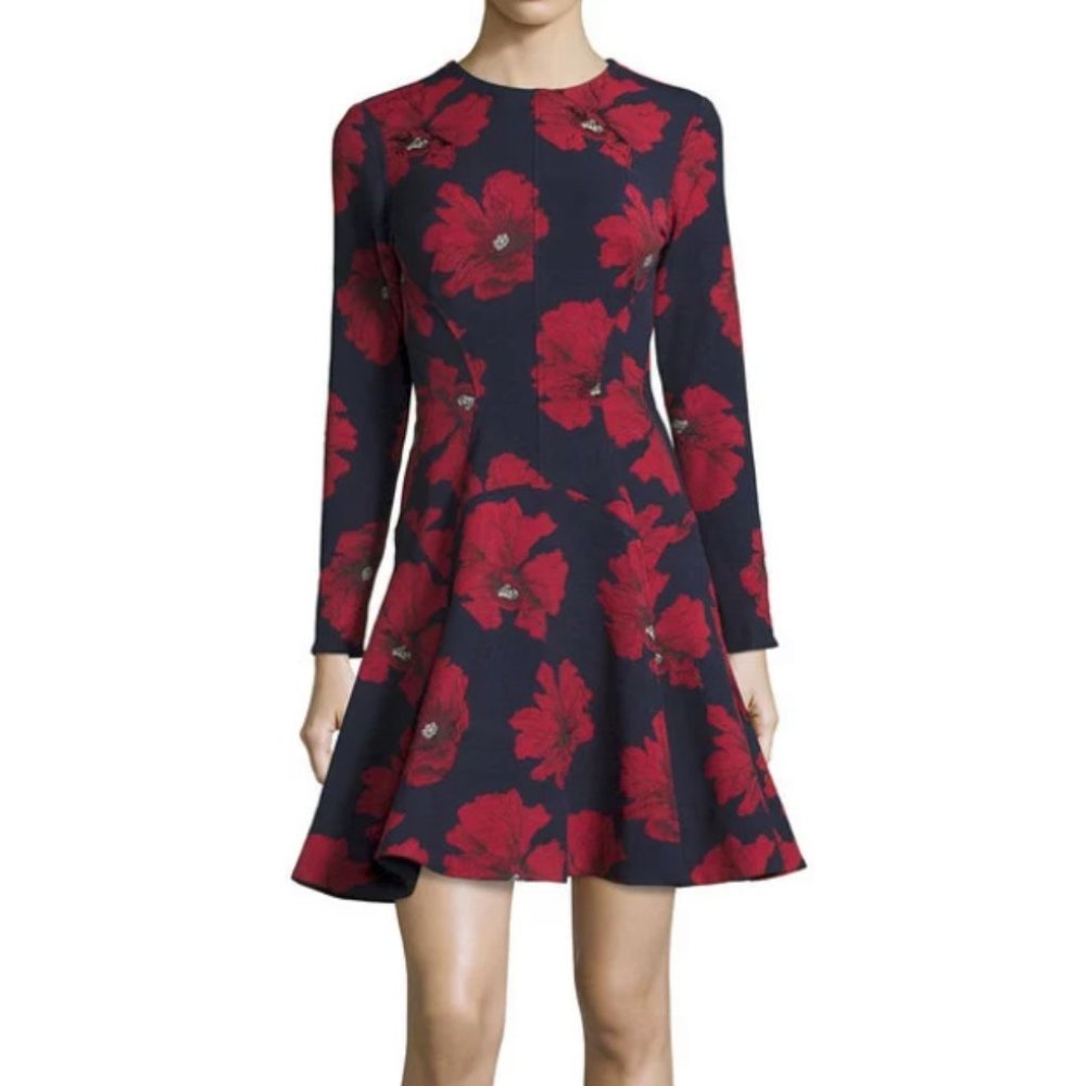 Lela Rose Poppy Print Long-sleeve dress 12
